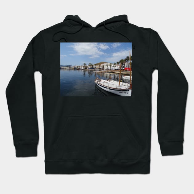 Fishing boat at Fornells, Minorca, Spain Hoodie by fantastic-designs